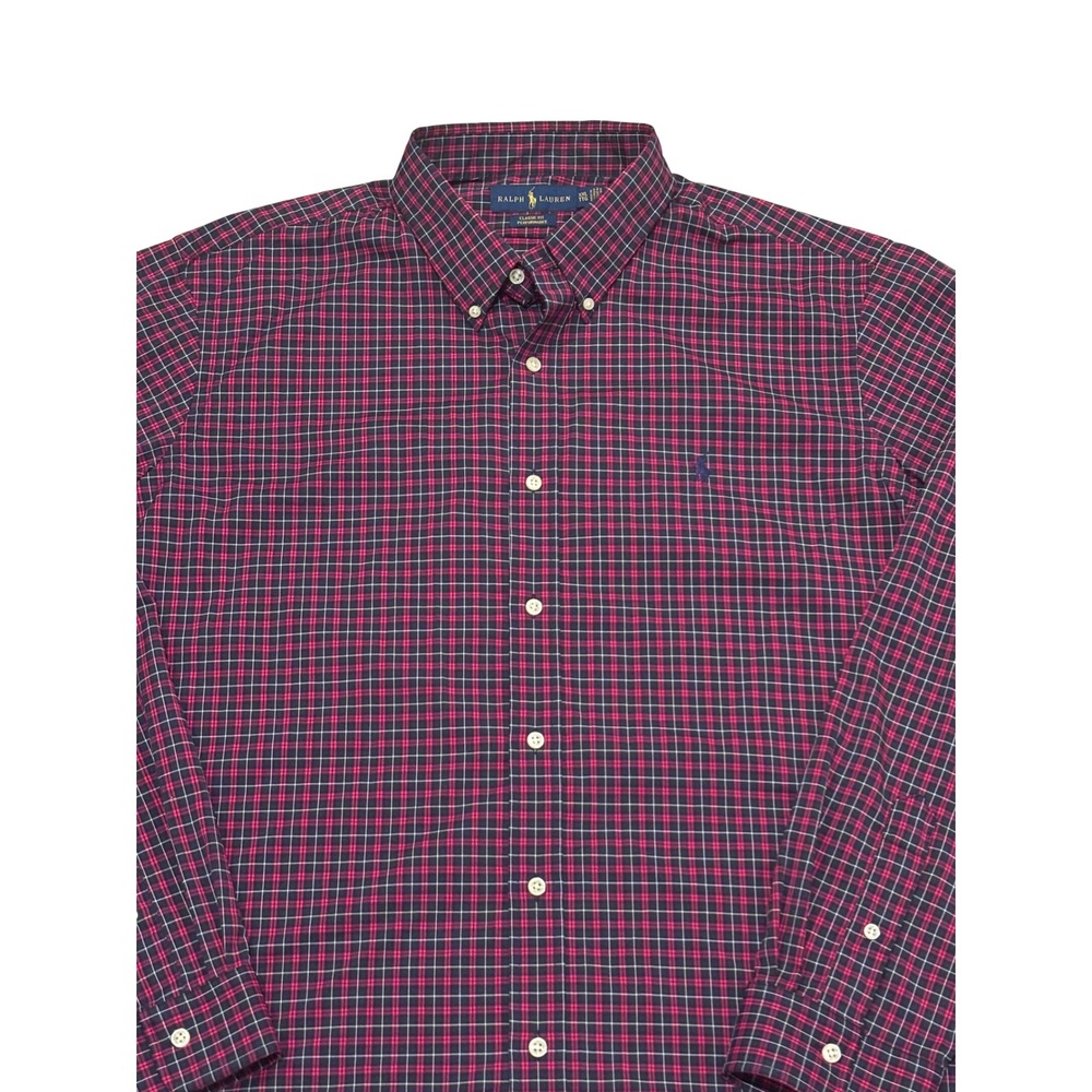 Ralph Lauren Classic Fit Performance Plaid Button Down Shirt Red Navy XXL